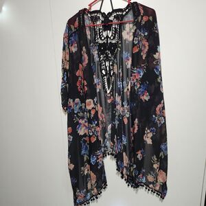Mixit Floral Chiffon Dress Large Tassel Hem Twine Back Boho Party